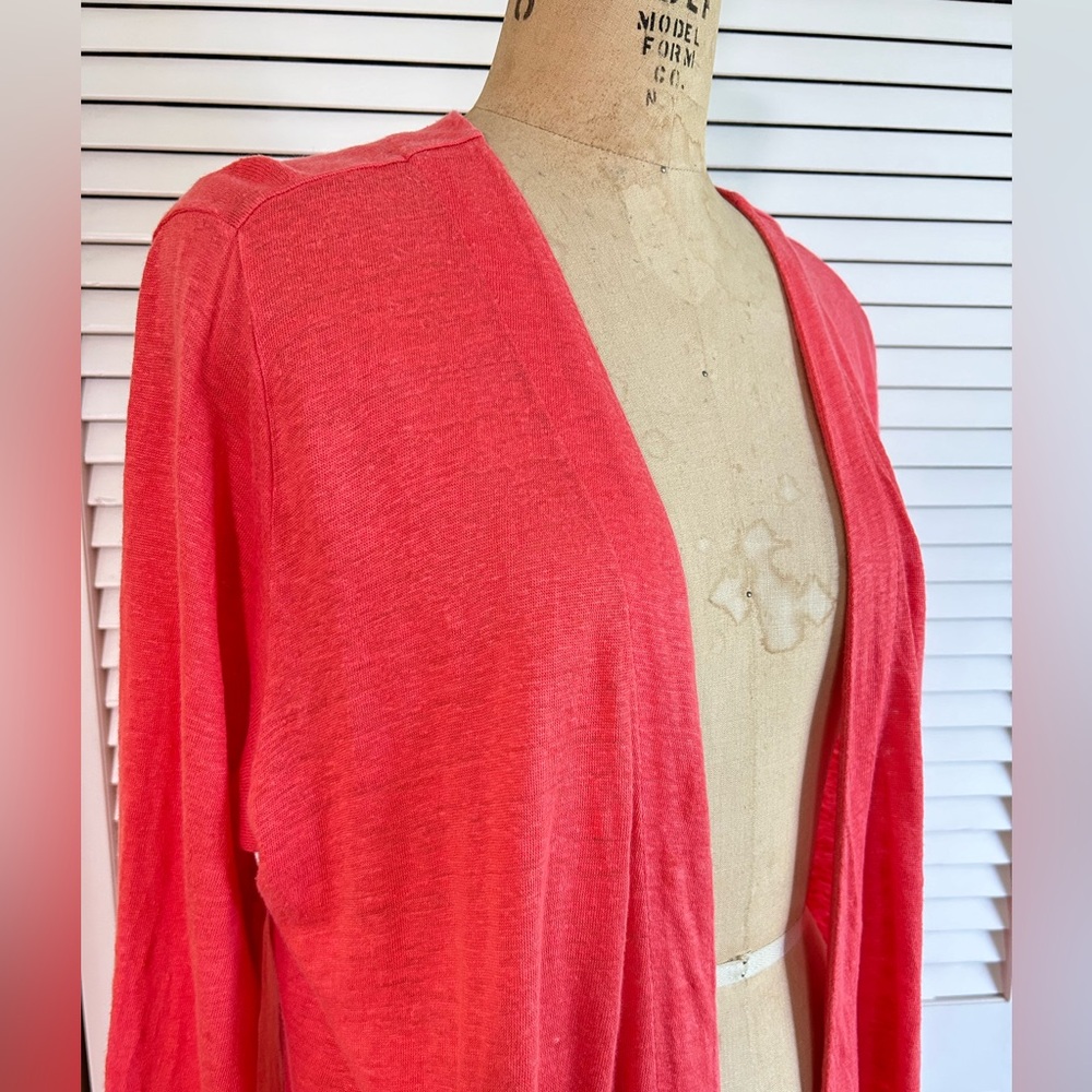 J Jill Love Linen Orange Coral Open Front Cardigan Women's Size Large Petite - Picture 3 of 8
